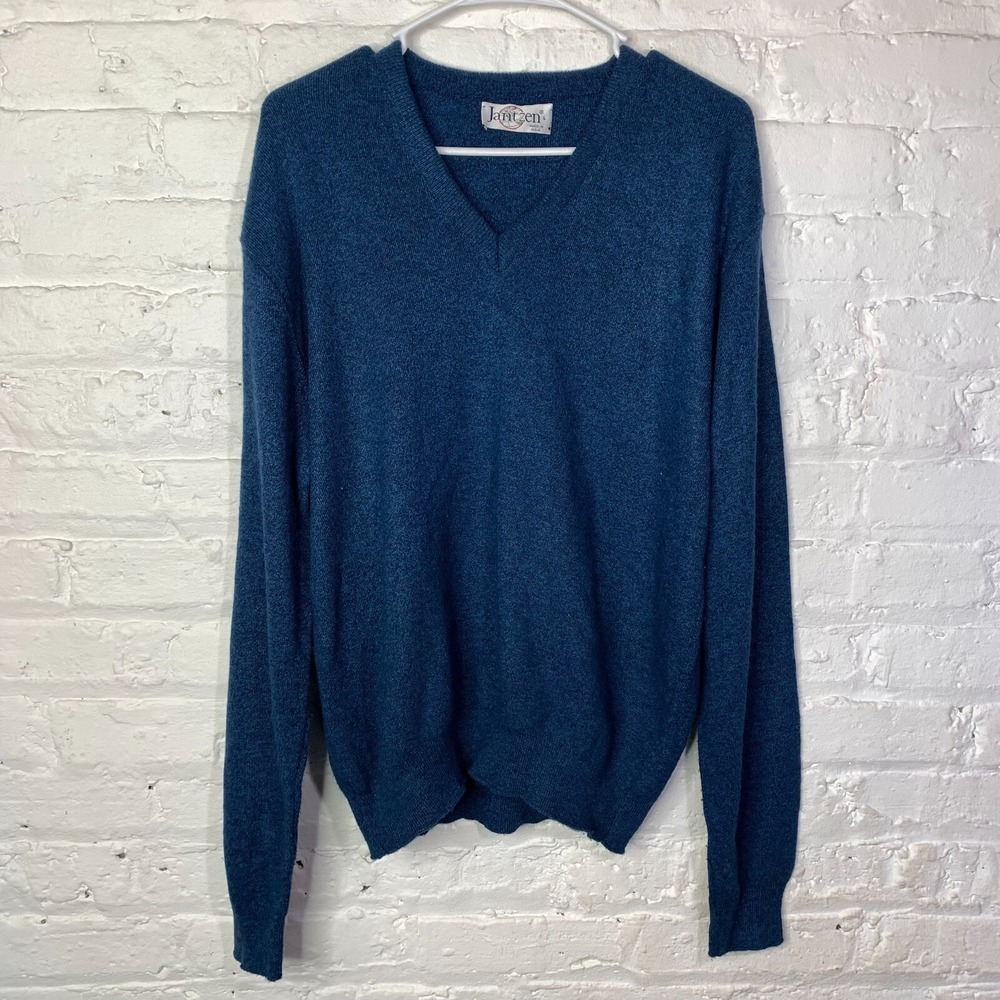VINTAGE Jantzen Sweater Mens Large Blue V‎ Neck Made in USA